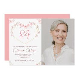 Small Modern Boho Floral Photo 84th Birthday Invitation Front View