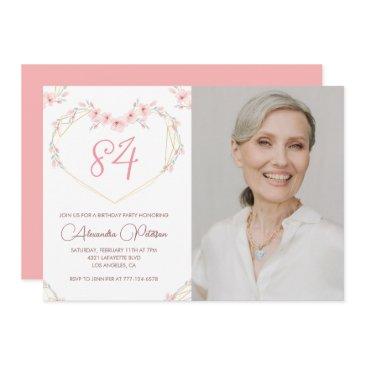 modern boho floral photo 84th birthday invitation