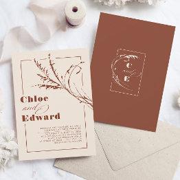 Small Modern Boho Terracotta Burnt Orange Wedding Invitation Front View