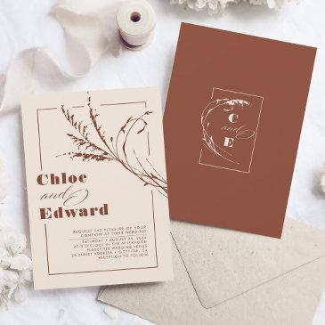 modern boho terracotta burnt orange wedding invitation