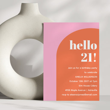 modern bold geometric pink orange 21st birthday invitation
