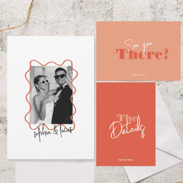 modern bold minimal colorful photo wavy wedding invitation