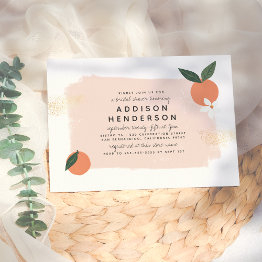 Small Modern Bold Orange & Blossom Pink Bridal Shower Invitation Front View