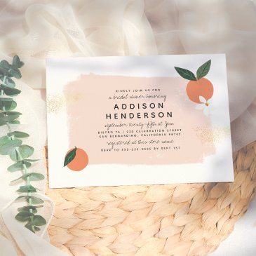 modern bold orange & blossom pink bridal shower invitation