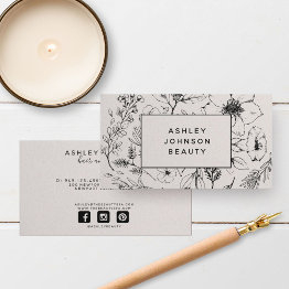 Small Modern Botanical Blush And Black Horizontal Business Invitations Front View