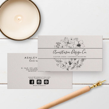 modern botanical blush and black name script type business invitations