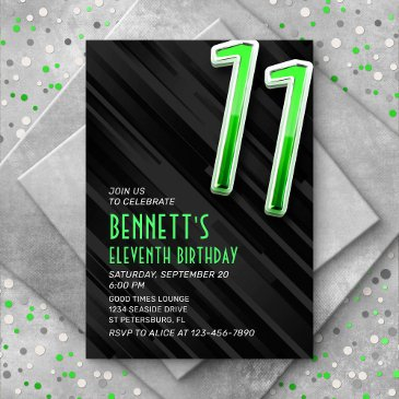 modern boys' 11th birthday invitation
