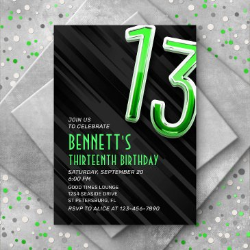 modern boys' 13th birthday invitation