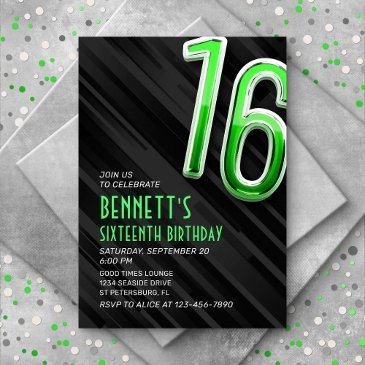 modern boys' 16th birthday invitation