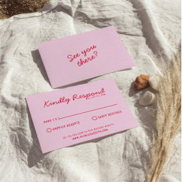 Small Modern Bright Colorful Retro Fun Funky Wedding Rsvp Invitations Front View