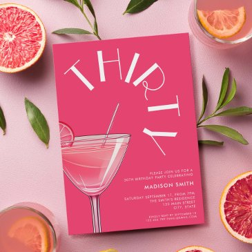 modern bright pink cocktail 30th birthday invitation
