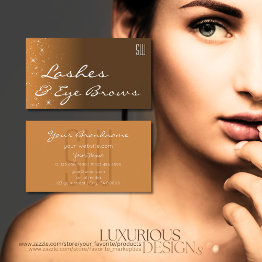 Small Modern Brown Beige With Glitter Stars And Initials Business Invitations Front View