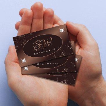 modern brown ombre glitter stars diamonds initials business invitations