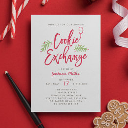 Small Modern Brush Script Cookie Exchange Party Invitation Front View