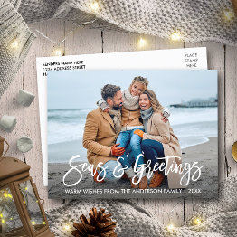 Small Modern Brush Script Seas And Greetings Holiday Postinvitations Front View
