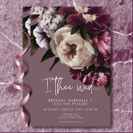 Small Modern Burgundy & Cream Peonies Floral Wedding Invitation Front View