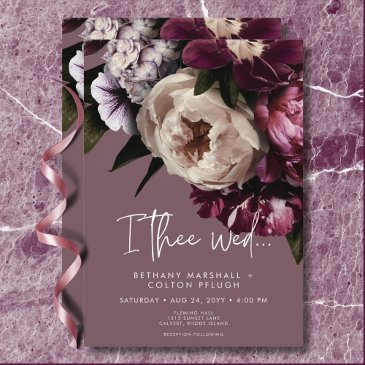 modern burgundy & cream peonies floral wedding invitation