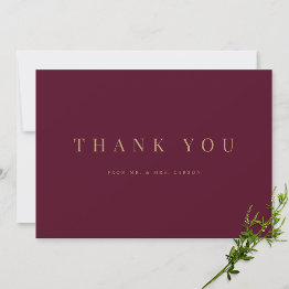 Small Modern Burgundy & Gold Wedding Thank You Invitations Front View