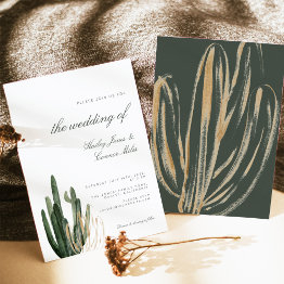 Small Modern Cactus Wedding Invitation Front View