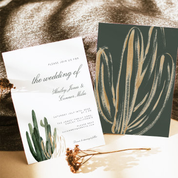 modern cactus wedding invitation