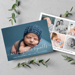 Small Modern Calligraphy Baby Boy Photo Collage Birth Announcement Front View