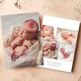 Small Modern Calligraphy Baby Girl Photo Collage Birth Announcement Front View