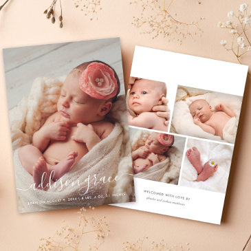 modern calligraphy baby girl photo collage birth announcement