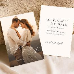 Small Modern Calligraphy Chic Photo Wedding Save The Date Front View