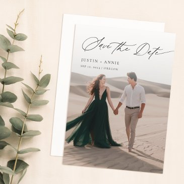 modern calligraphy script 2 photo save the date invitation