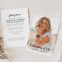 Small Modern Celebration Of Life Simple Photo Funeral Invitation Front View