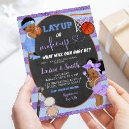 Small Modern Chalkboard Layup Or Makeup Gender Reveal Invitation Front View