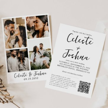 modern chic elegant 4 photo qr code wedding invitation