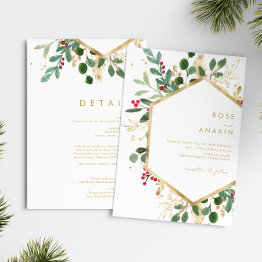Small Modern Christmas Greenery | All In One Wedding Invitation Front View
