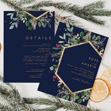 modern christmas greenery | navy all in one invitation