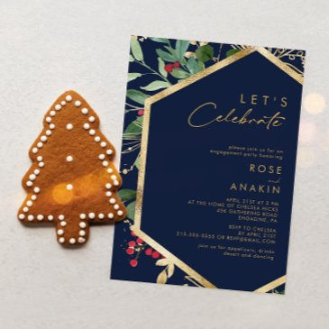 modern christmas greenery | navy let's celebrate invitation