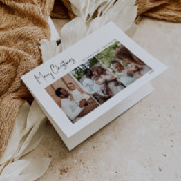 Small Modern Christmas Script Folded Three-photo Holiday Invitations Front View