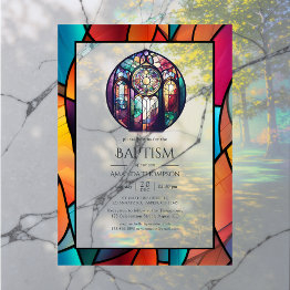 Small Modern Church Baptism, Dedication Or Christening Acrylic Invitations Front View