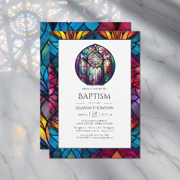Small Modern Church Baptism, Dedication Or Christening Invitation Front View