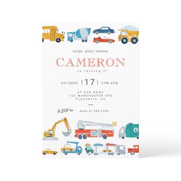 modern city transportation birthday party invite