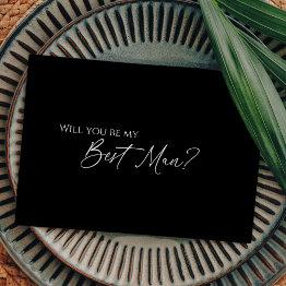 Small Modern Classic Black Wedding Best Man Proposal Invitation Front View