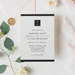 Small Modern Classic Elegant Black Monogram Wedding Invitation Front View