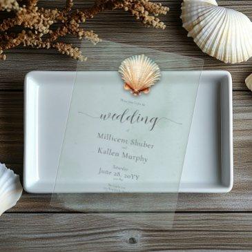 modern coastal seashell aqua wedding acrylic invitations