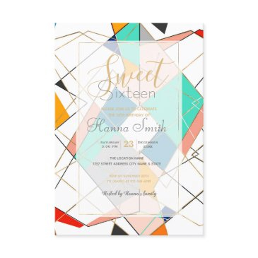 modern colorful abstract gold geometric strokes invitation