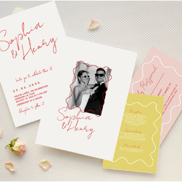 modern colorful fun wavy handwritten wedding invitation