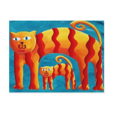 modern colorful whimsical curved cat and kitten postinvitations