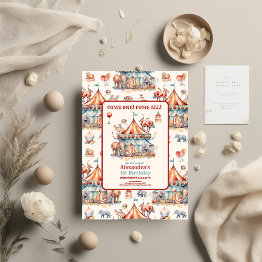 Small Modern Cute Circus Carnival Festival 1st Birthday Invitation Front View
