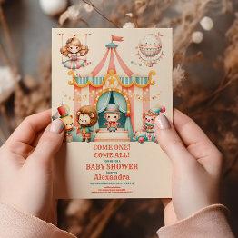Small Modern Cute Circus Carnival Festival Baby Shower Invitation Front View