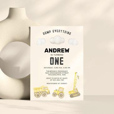 modern cute construction first birthday invitation