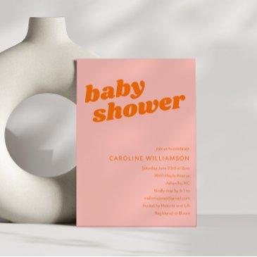 modern cute pastel pink orange retro baby shower invitation