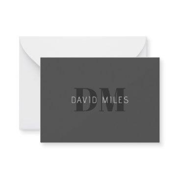 modern dark grey & black editable name & monogram note invitations